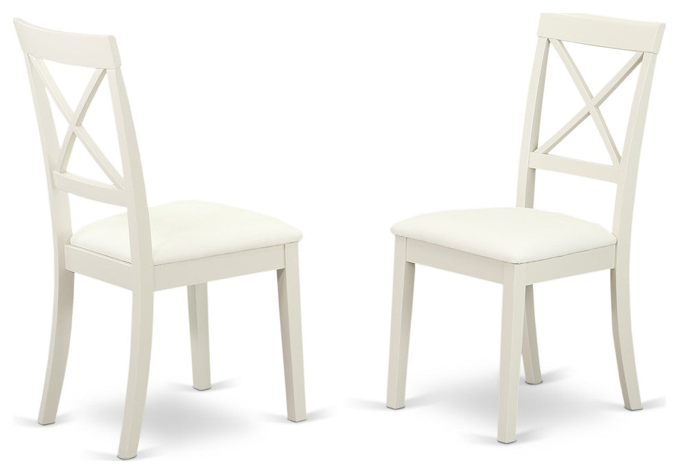 3 Pc Dining Set, Linen White Wood Table, 2 Linen White Faux Leather Chairs