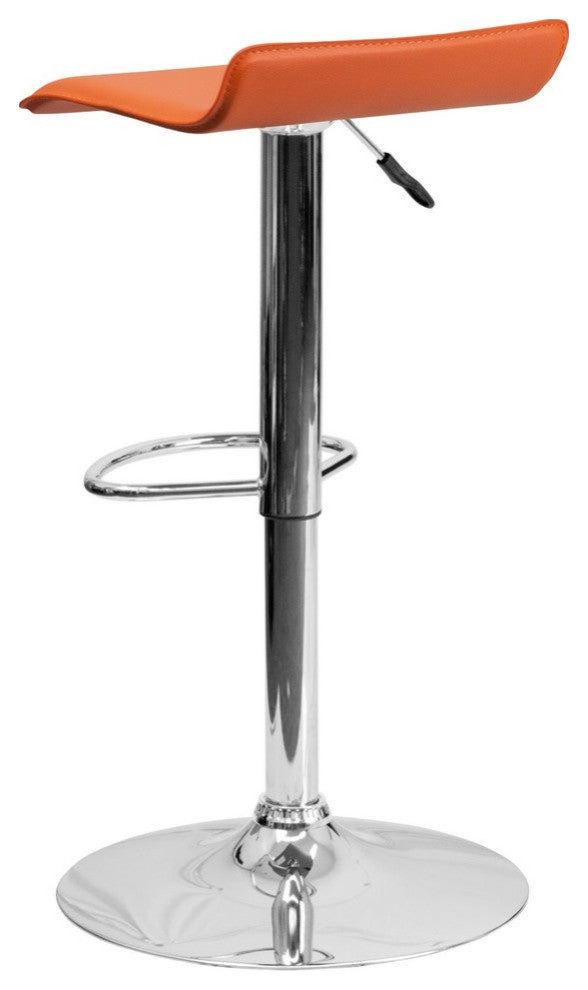 Contemporary Orange Vinyl Adjustable Barstool With Chrome Base