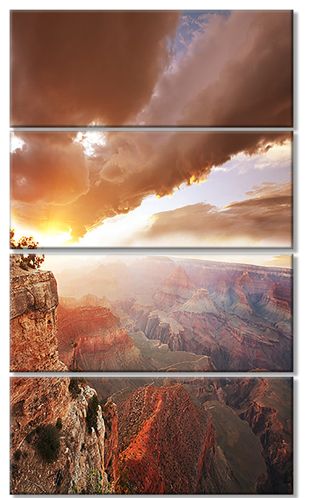 Grand Canyon under Thunderstorm Sky, Landscape Canvas Art, 28"x48", 4 Panels