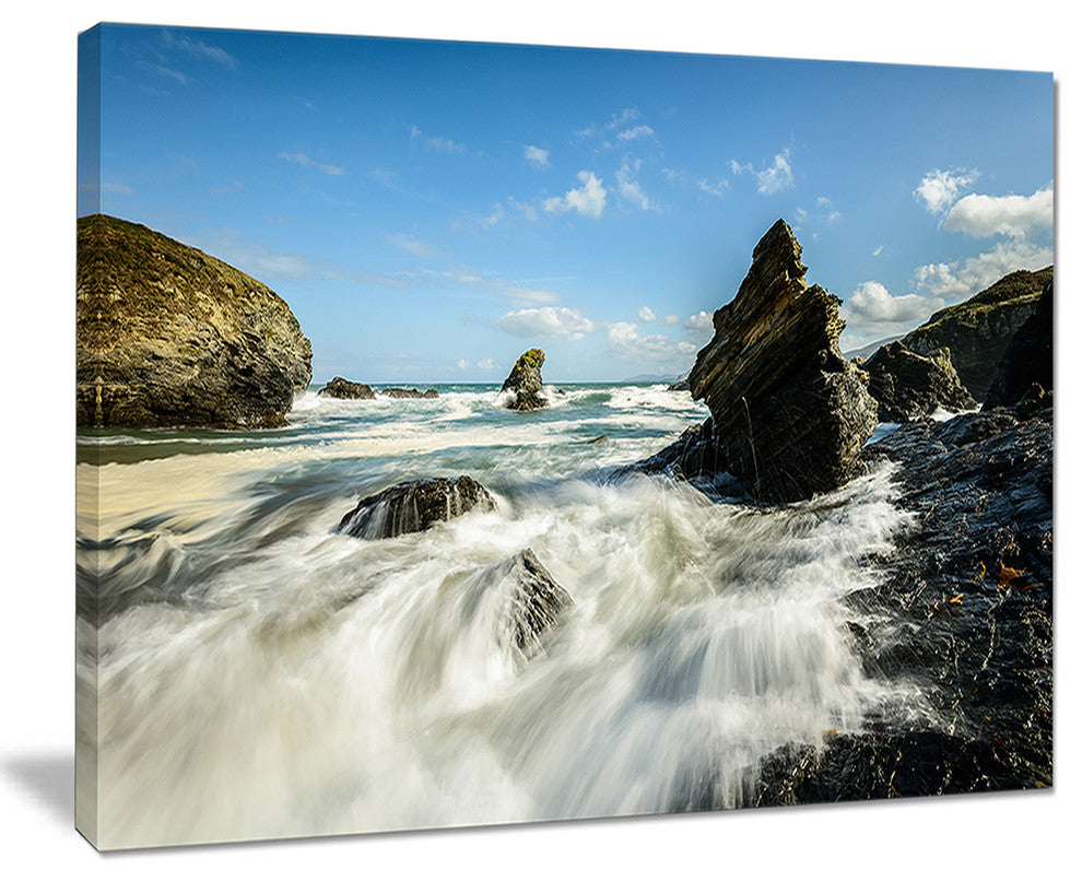 "Roaring Atlantic Rocky Coast" Seascape Canvas Photo Print, 20"x12"