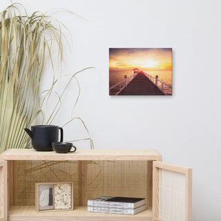 Surreal Wooden Pier at Sunset Landscape Photo Canvas Wall Art Prints, 12" X 16"