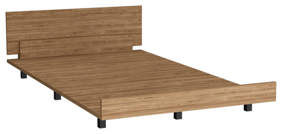 Ethereal Twin Bed Base with Headboard, Pine