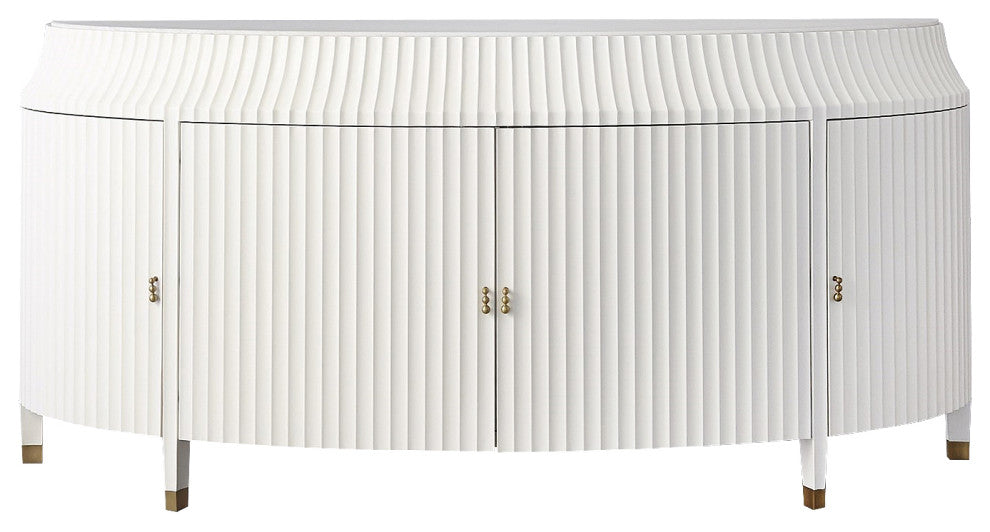 Fluted Dining Room Buffet Table, White Ivory Casegood, Luxury Credenza Cabinet