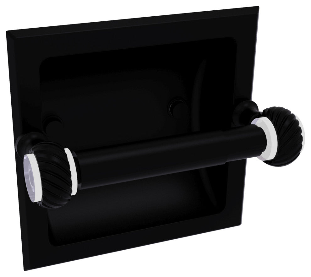 Pacific Grove Recessed Toilet Paper Holder with Twist Accent, Matte Black