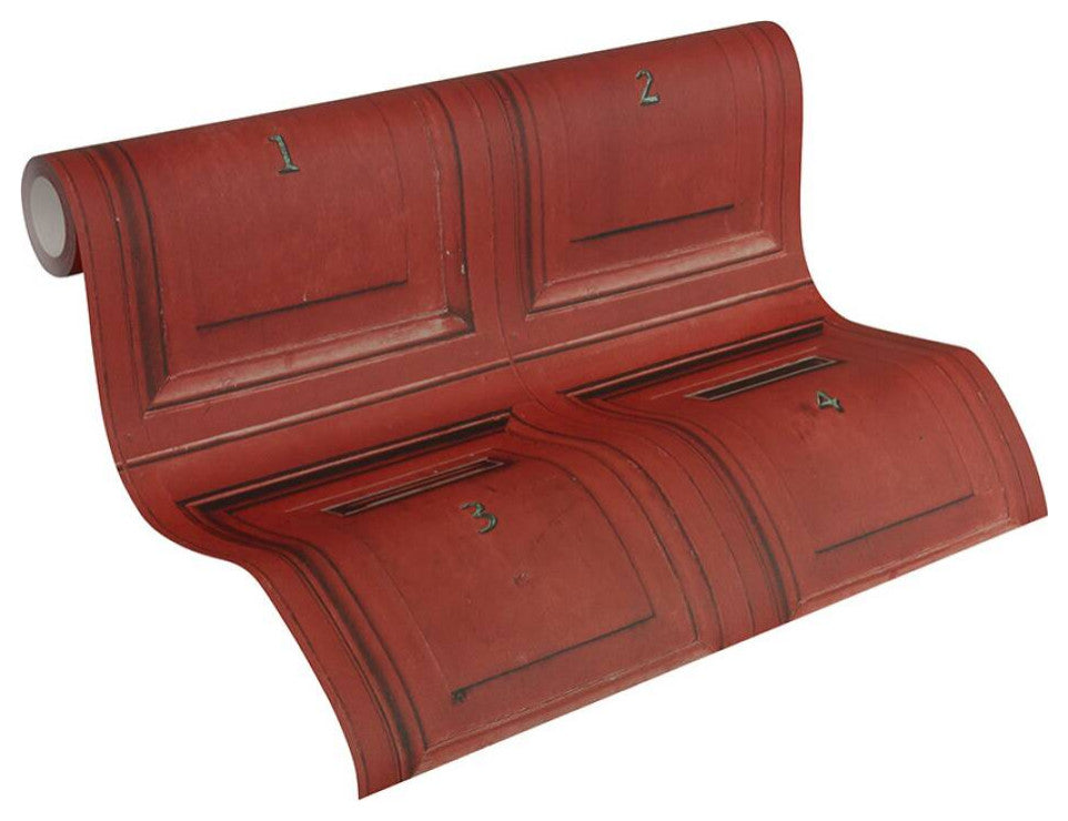 Loft Nature Textured Wallpaper, Numbered Post Boxes, Red Black, One Roll