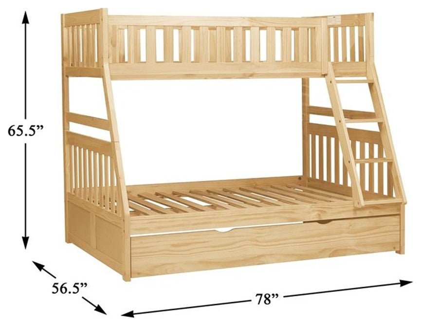 Lexicon Bartly Pine Wood Twin/Full Bunk Bed with Twin Trundle in Natural Pine