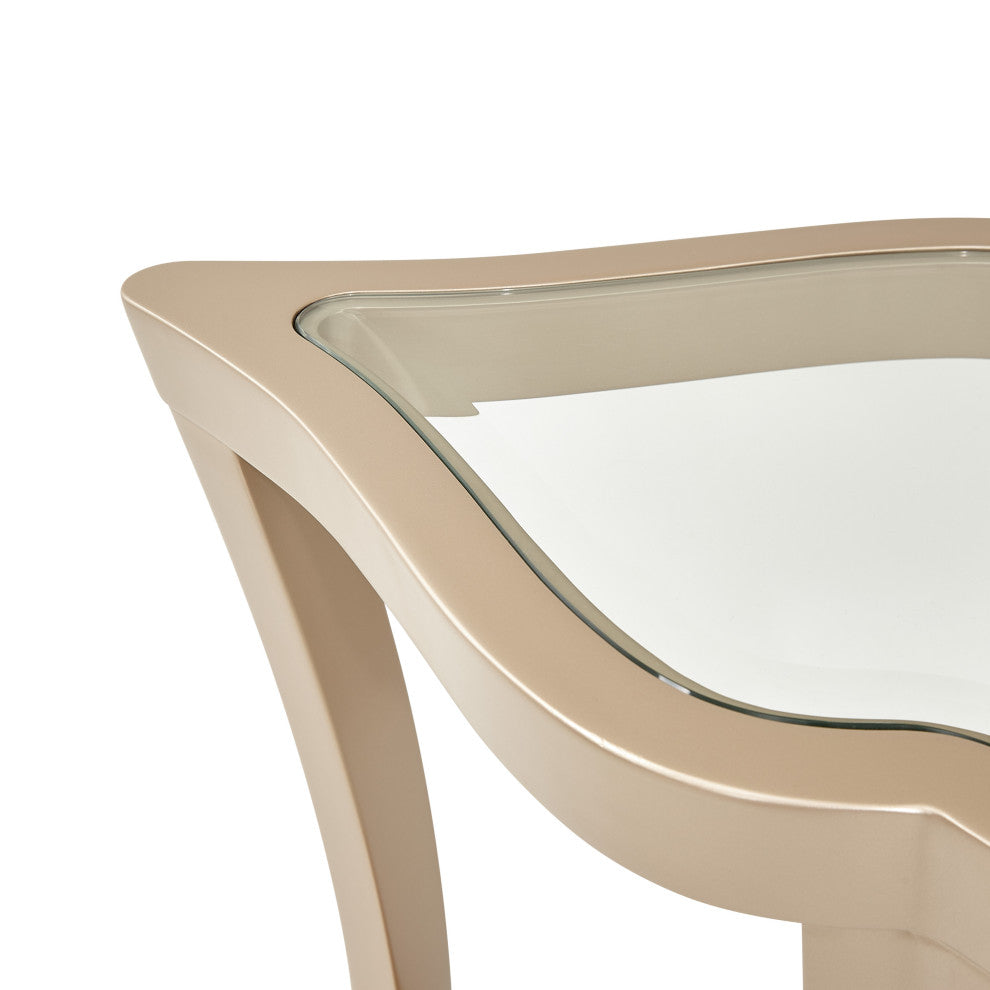 Malibu Crest Wood End Table with Glass Top - Chardonnay