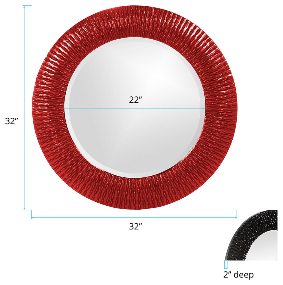 Bergman Glossy Round Mirror, Red