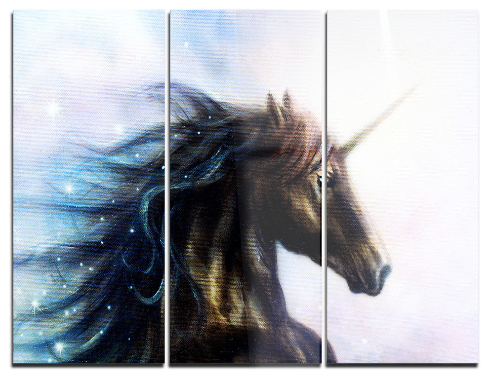 "Black Unicorn" Digital Metal Wall Art, 3 Panels, 36"x28"