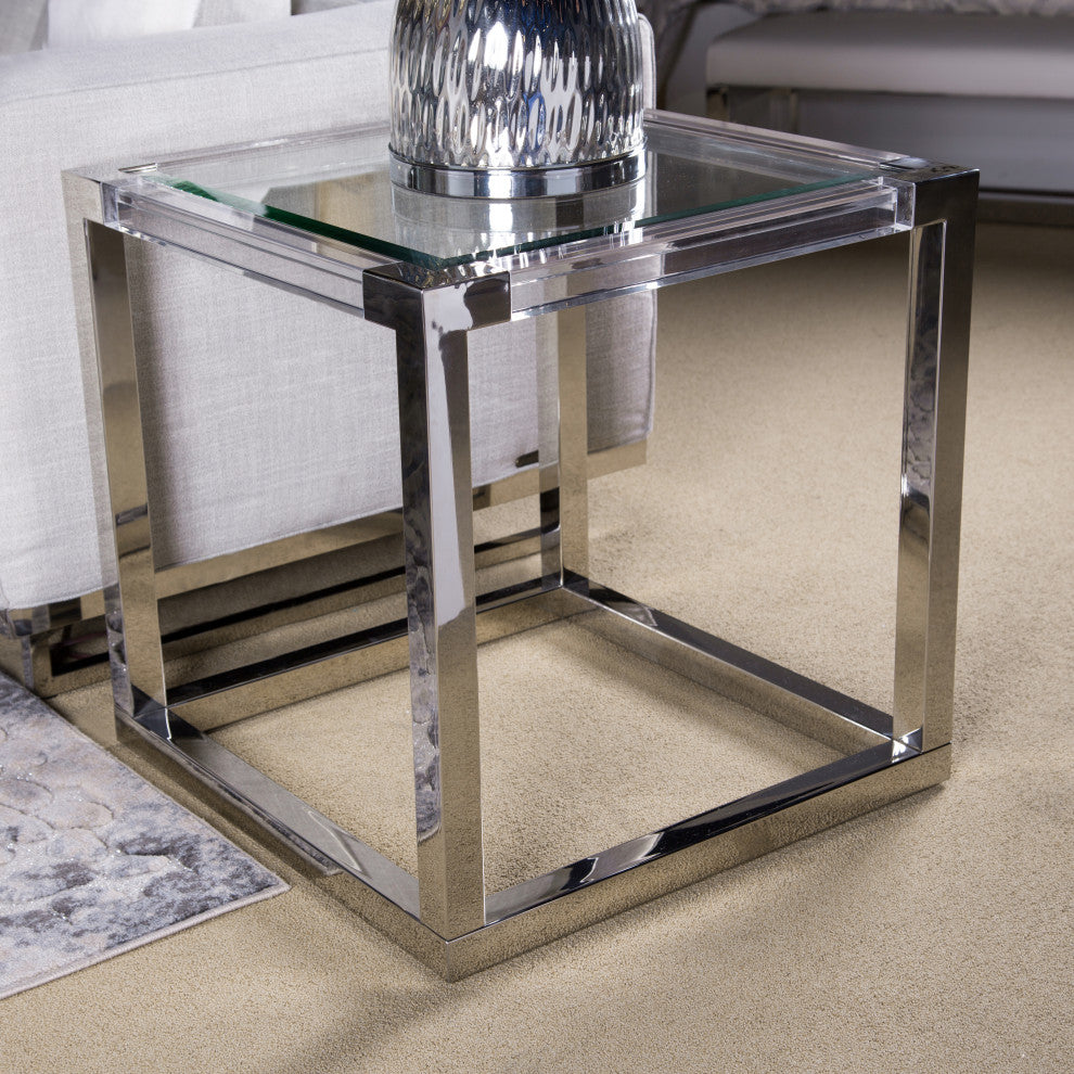 State St. Square End Table - Glass/Stainless Steel