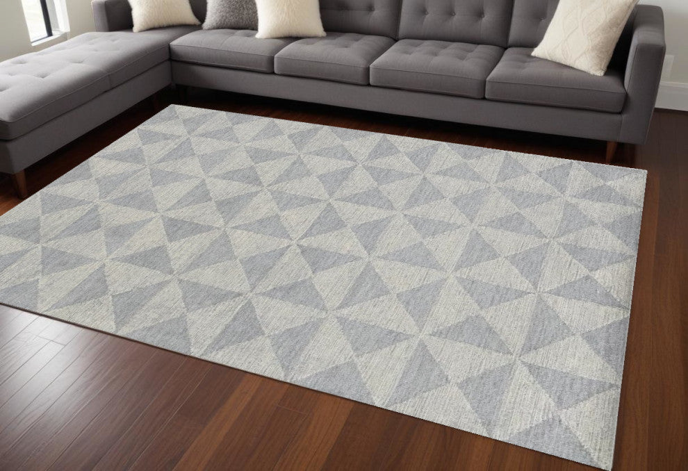 7'x10' Gray and Light Gray Wool Geometric Hand Tufted Area Rug