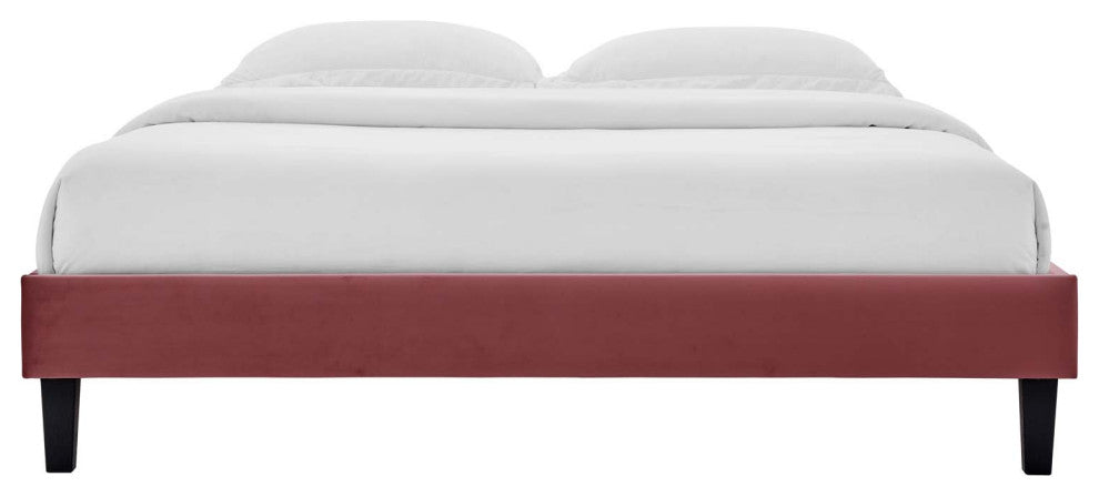 Platform Bed Frame, Queen Size, Velvet, Pink, Modern Contemporary, Bedroom