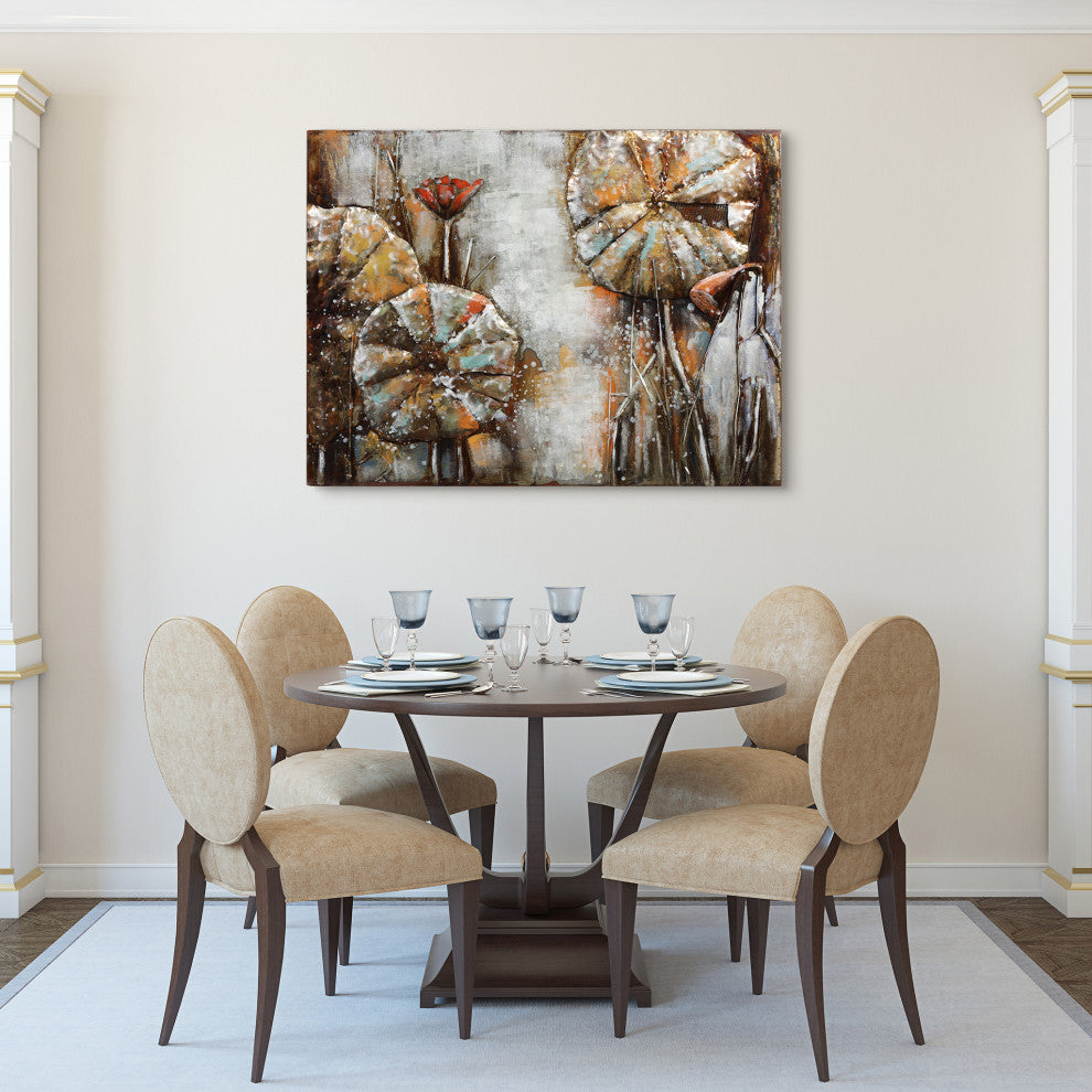 "Water Lilly Pads" Mixed Media Iron Hand Painted Dimensional Wall Art