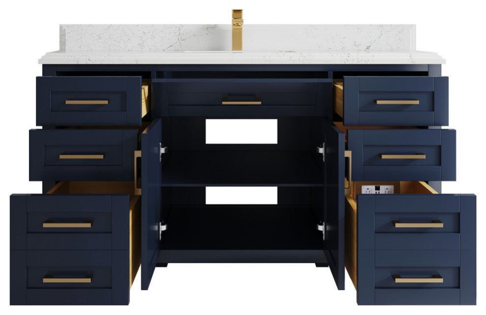 Cambridge 60 Single Bathroom Vanity in Hale Navy Blue 1.5" Empira Quartz