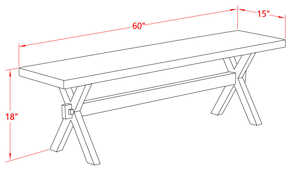 X-Style 15X60 In Dining Bench, Distressed Jacobean 418 Leg, Top Finish