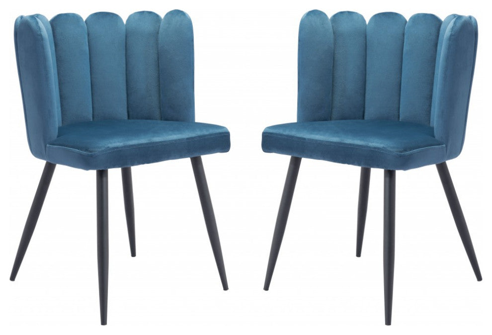 Set of Two Blue Velvet Glam Clam Dining Chairs