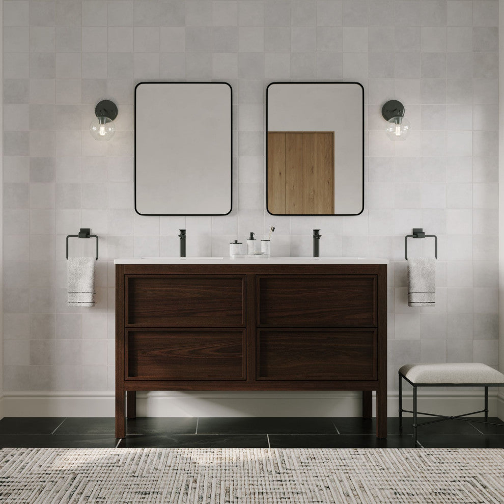 The Shiloh Bathroom Vanity, Dark Walnut, 55", Double Sink, Freestanding
