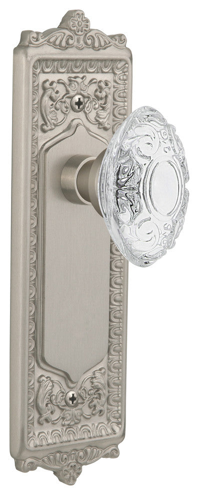 Egg and Dart Plate Single Dummy Crystal Victorian Knob, Satin Nickel, EADCVI