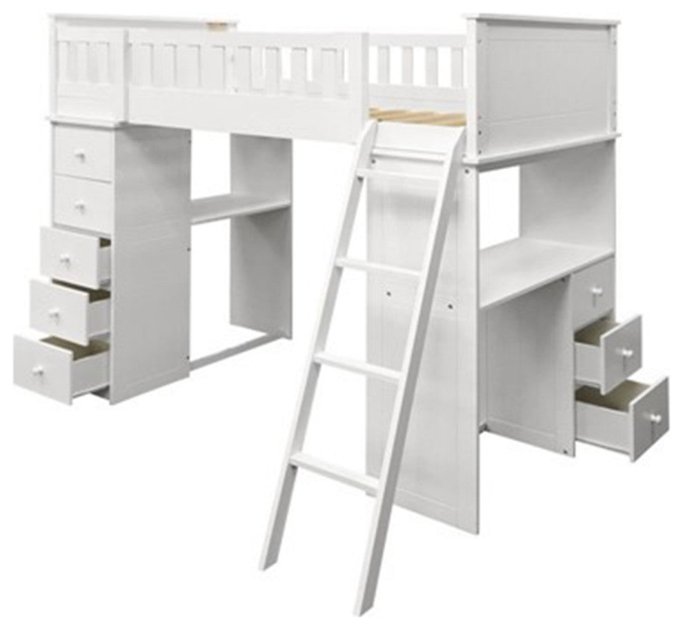 79" X 42" X 66" White Wood Loft Bed