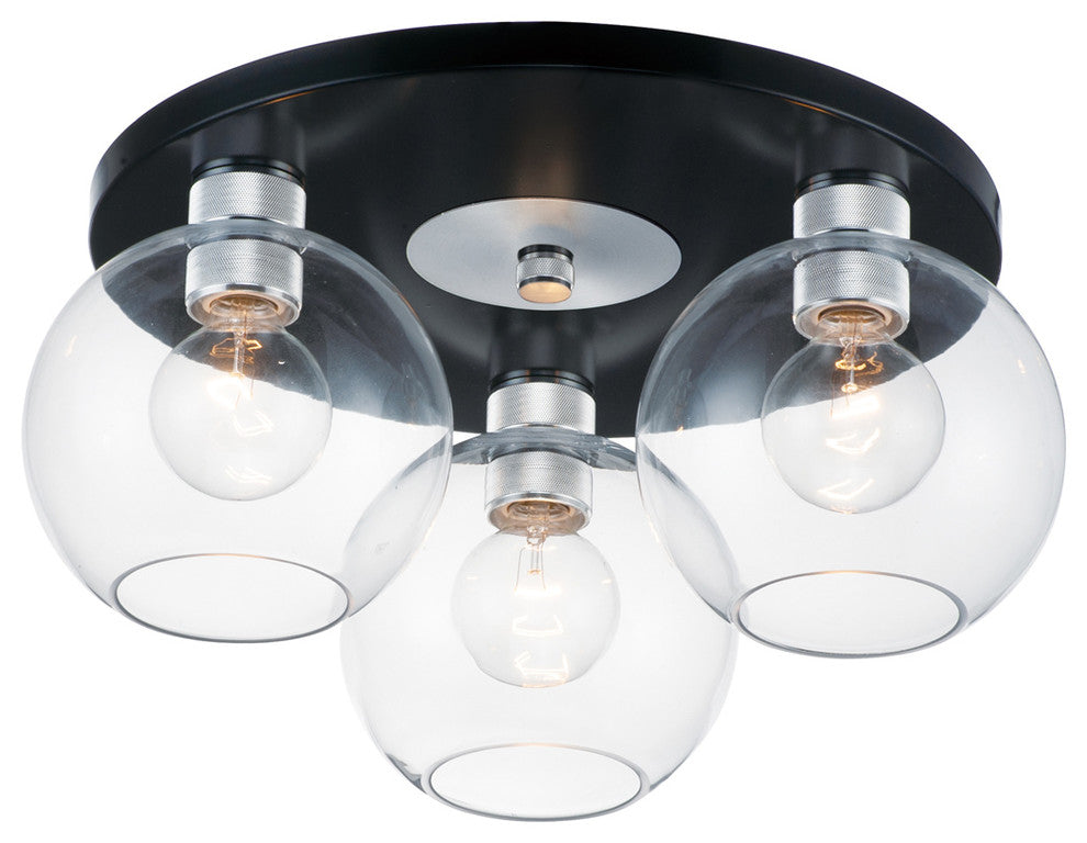 Vessel 3-Light Flush Mount in Black / Brushed Aluminum with Clear Glass