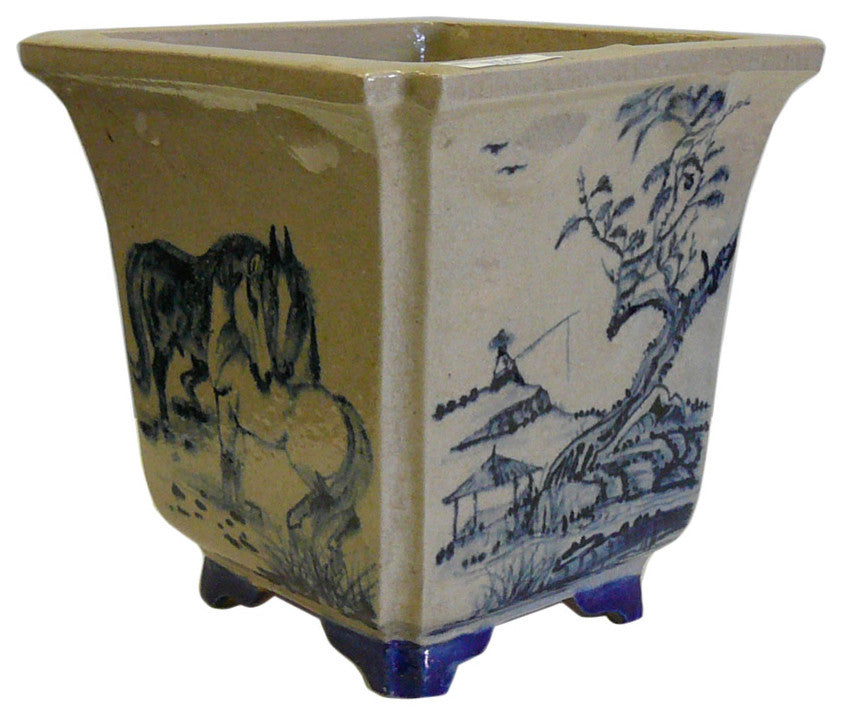 Chinese Hand Painted Oriental Scenery Ceramic Planter
