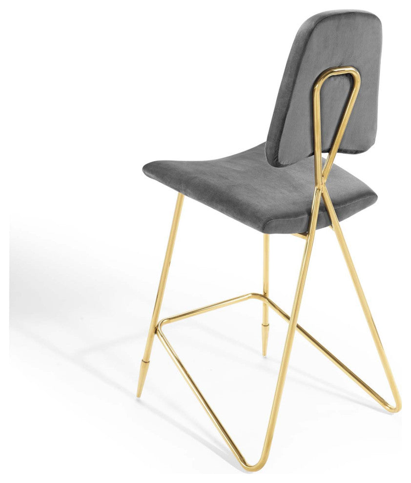 Bar Stool Chair Barstool, Set of 2, Velvet, Metal, Gray, Modern, Bar Pub