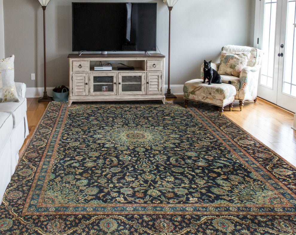 Fine Vintage Distressed Fem Navy Rug