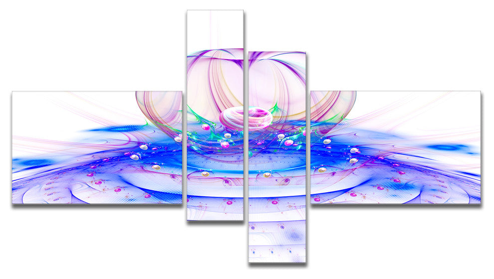 Spectacular Blue 3D Surreal Art, Floral Canvas Art Print, 60"x32", 4 panels