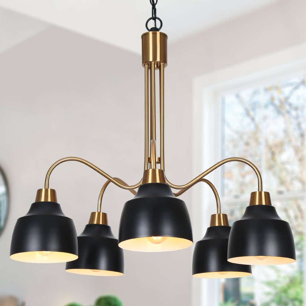 LNC Hyelducc 5-Light Modern Matte Black and Gold Chandelier