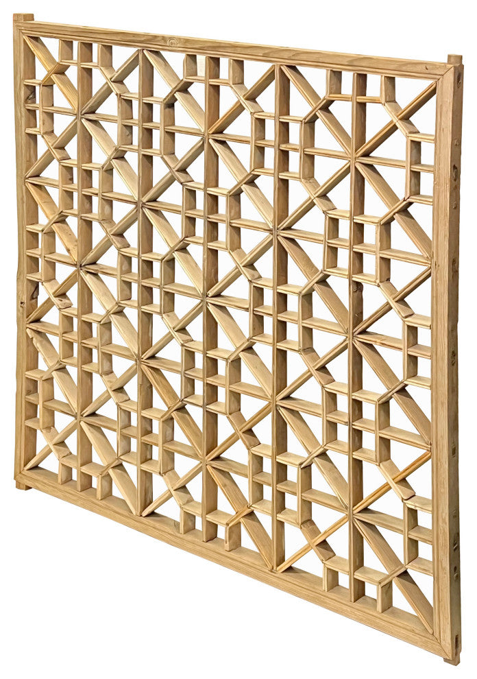 Vintage Restored Oriental Zen Geometric Rustic Raw Wood Wall Panel Hws3463