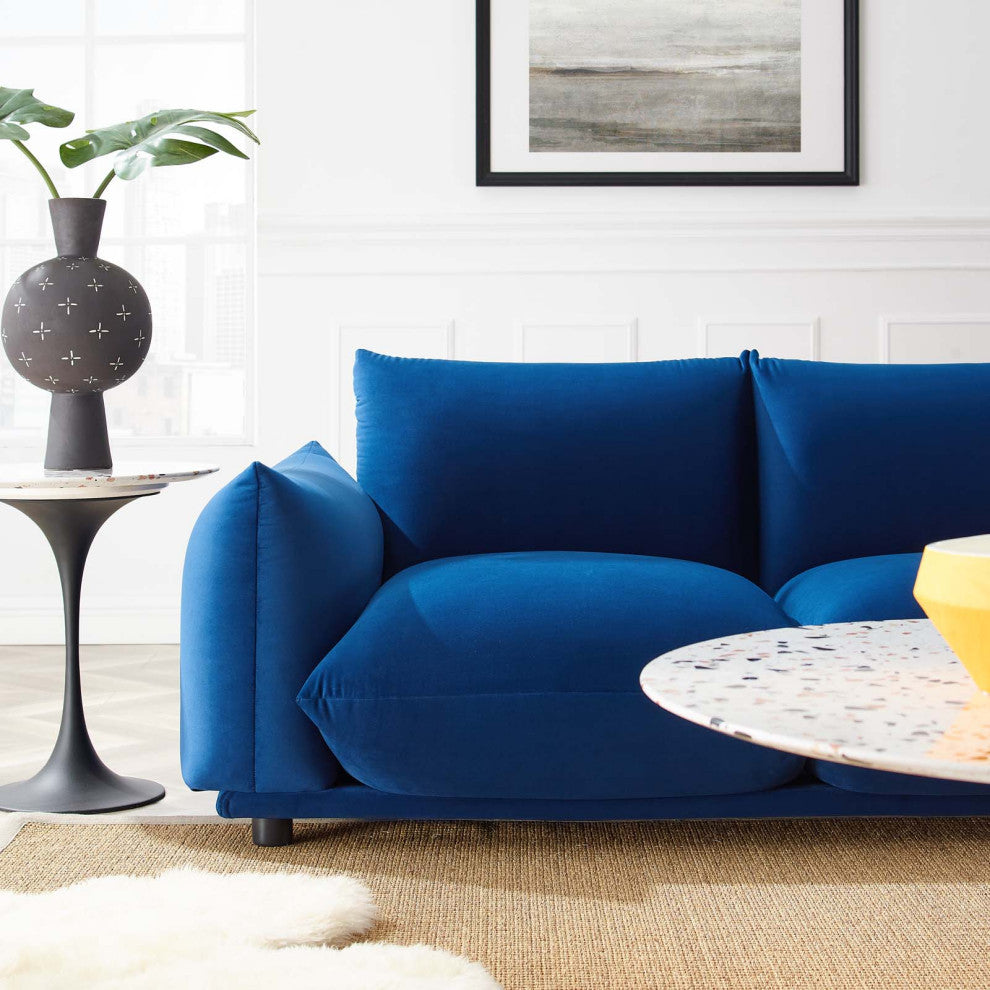 Sofa, Velvet, Blue Navy, Modern, Living Lounge Room Hotel Lobby Hospitality
