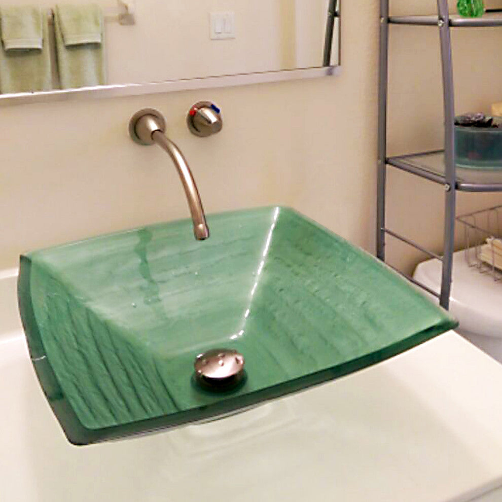 Sauna Glass Vessel Sink and Drain, Brushed Nickel