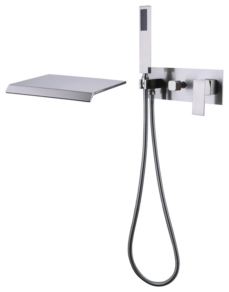 Wall Mounted Pressure Balanced Roman Tub Faucet with Hand Shower, Brushed Nickel