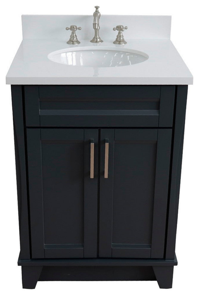 25" Single Sink Vanity, Dark Gray Finish With Engineered Stone Top And Oval Sink
