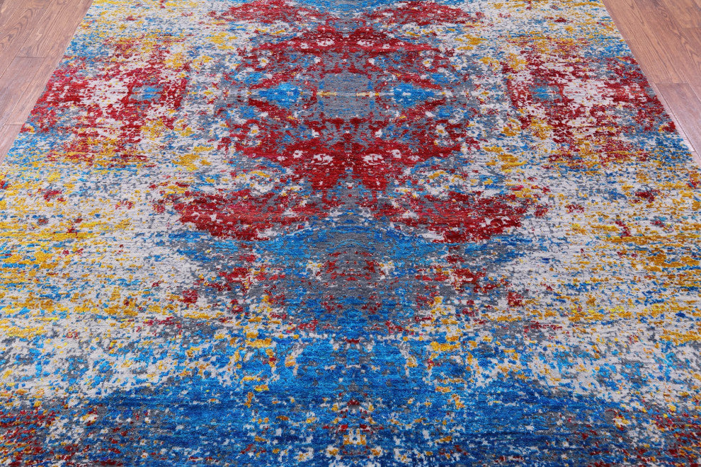 Abstract Hand Knotted Wool and Silk Rug 8' 1" X 10' 2" Q11849
