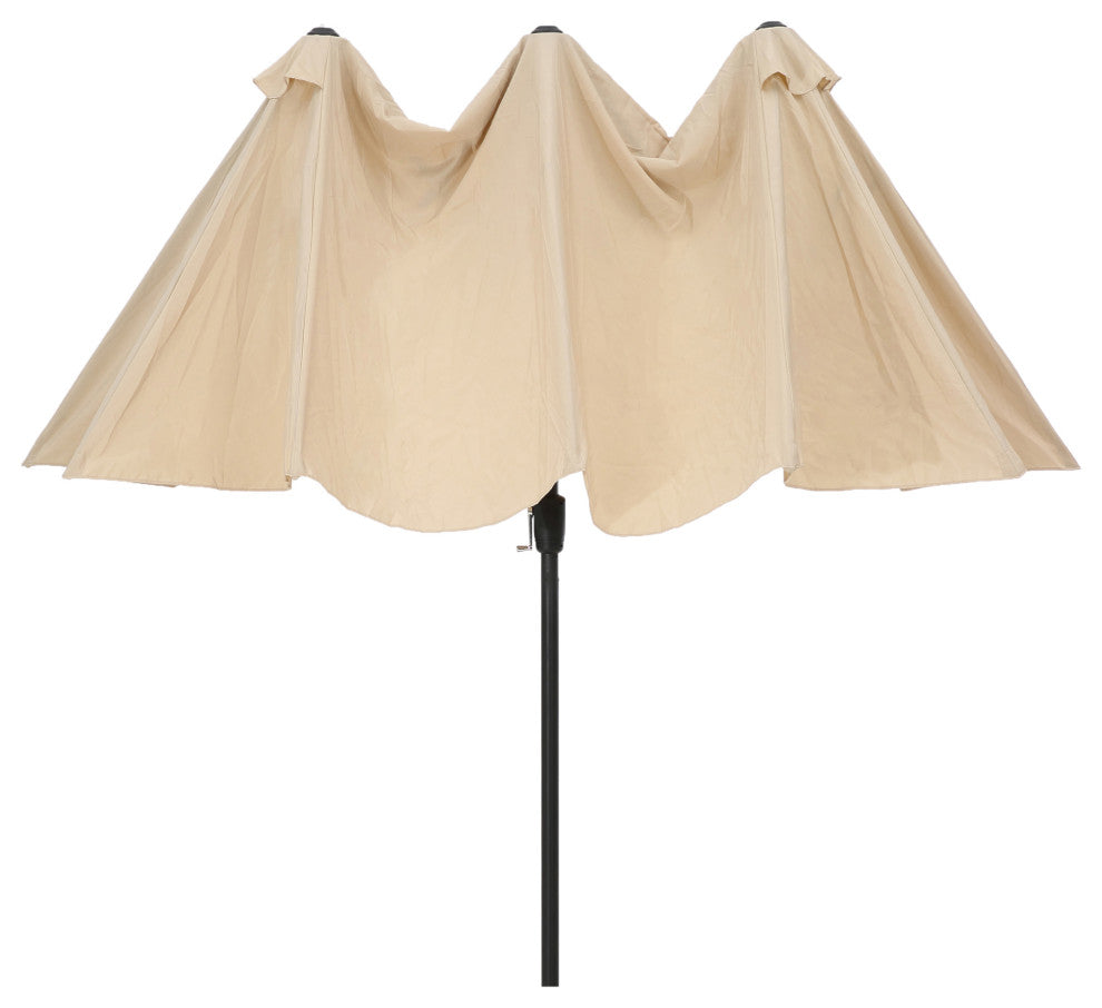 15'x9' Steel Double-Sided Rectangular Outdoor Market Patio Umbrella, Beige