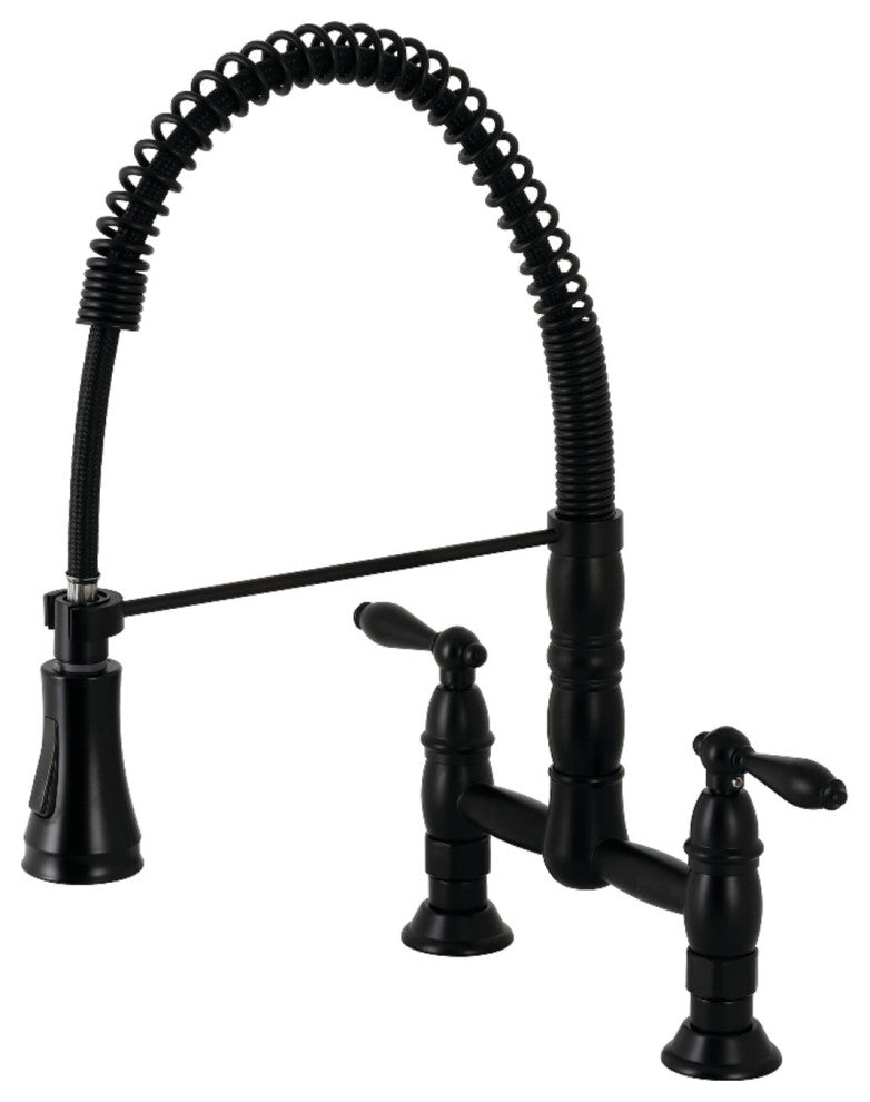 GS1270AL Two-Handle Deck-Mount Pull-Down Sprayer Kitchen Faucet, Matte Black
