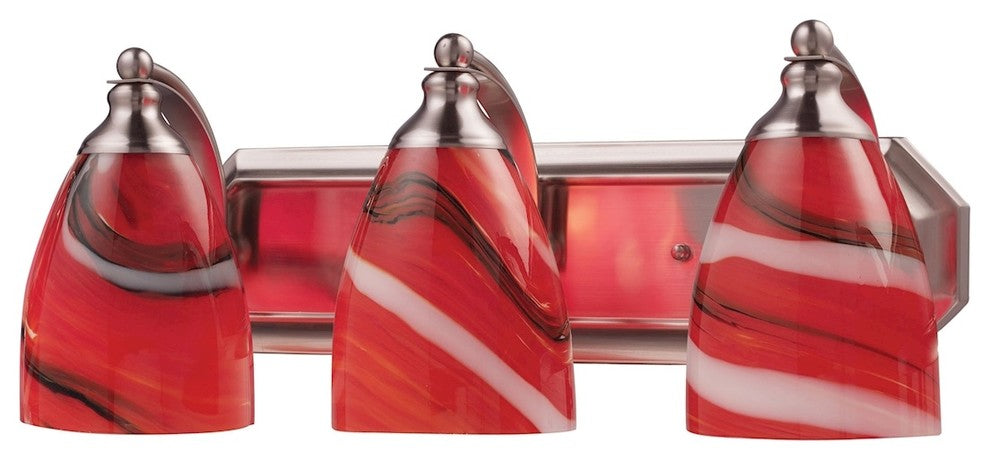 Vanity 3 Light, Satin Nickel With Candy Glass