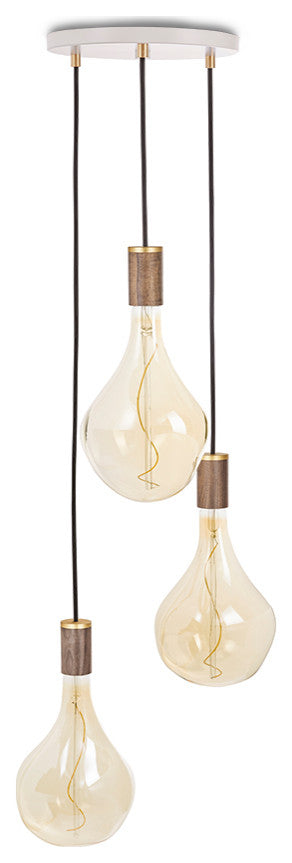 Small canopy white, brass grip with 3 walnut pendants & 3 Voronoi II US