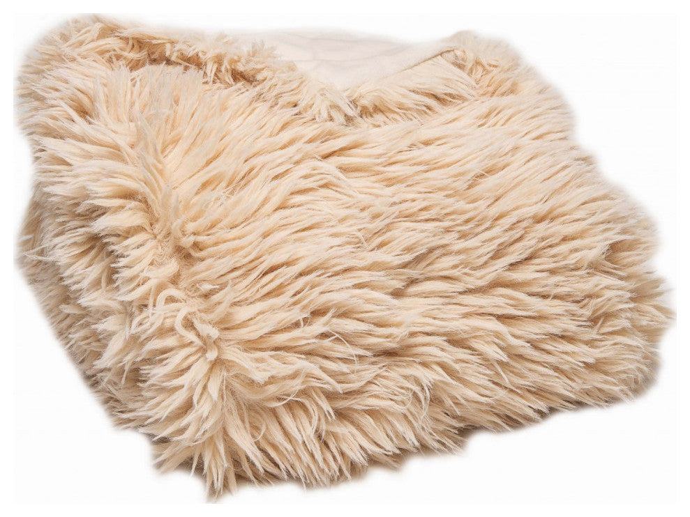 Beige Wool Solid Color Plush Throw