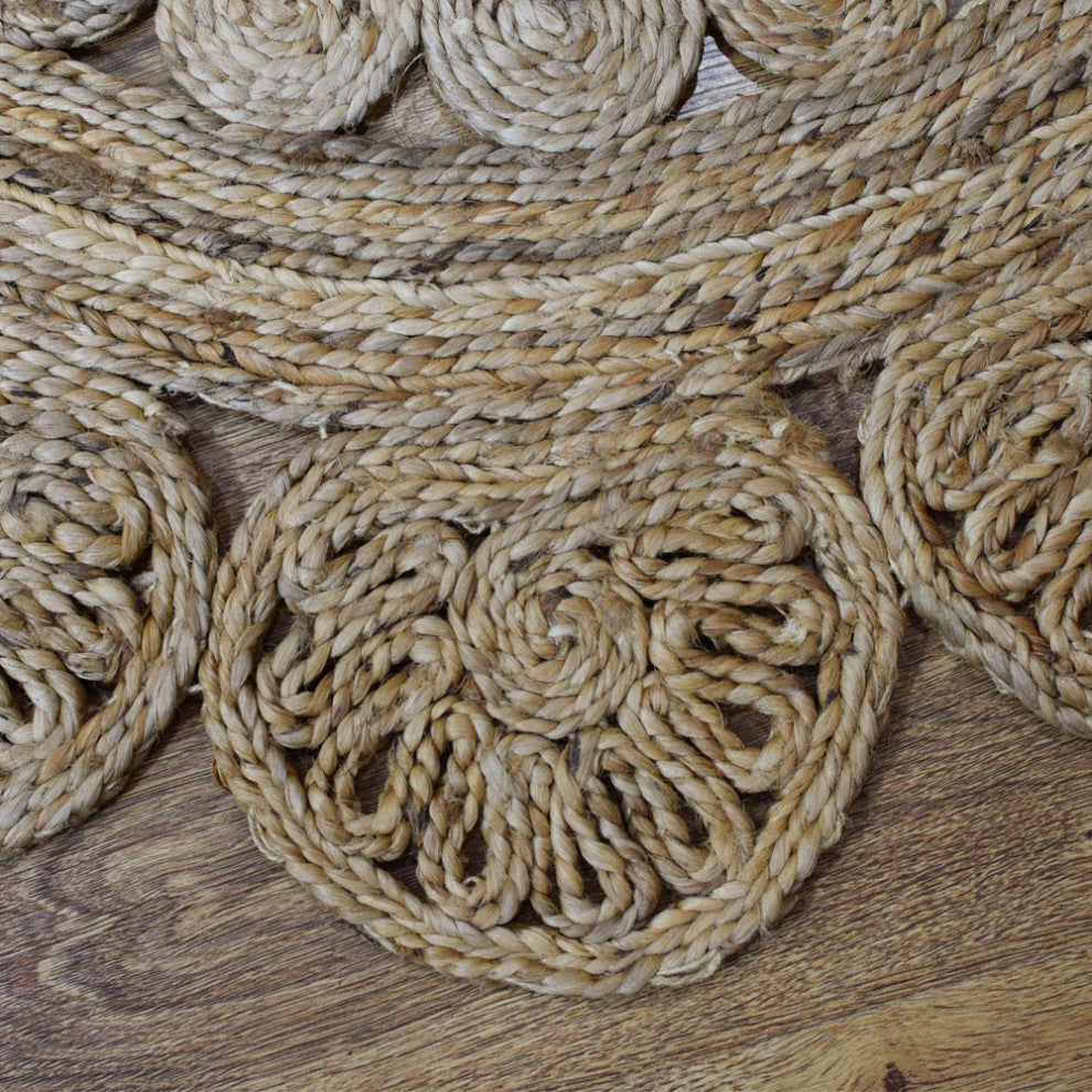 Hand Woven Jute Eco-friendly Area Rug Oriental Beige, [Round] 5'x5'