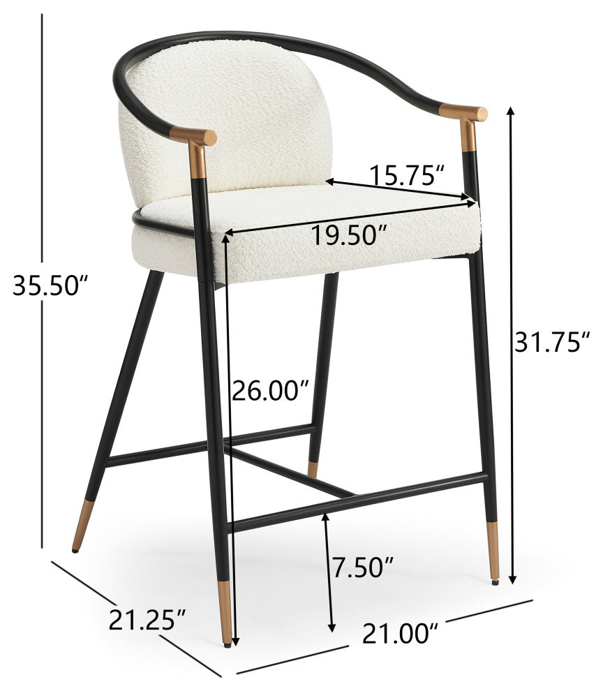 GDF Studio Contemporary Upholstered Counter Stools, Set of 2, Beige/Black/Gold