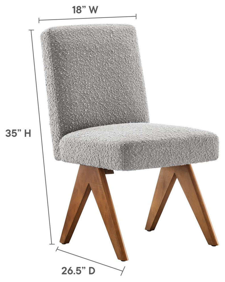 Lyra Boucle Fabric Dining Room Side Chair, Set of 2, Light Gray