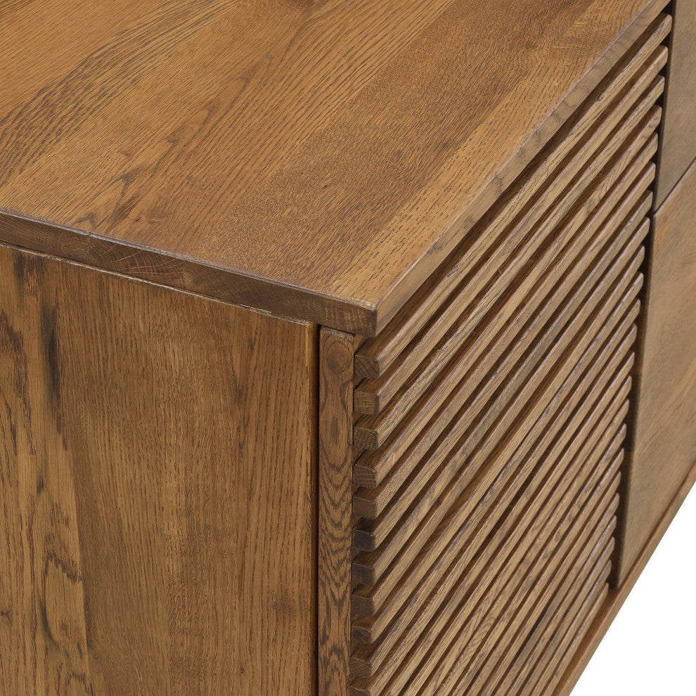 Aldo Brown Oak Sideboard Buffet Cabinet, Brown Oak Wood With Black Metal Legs