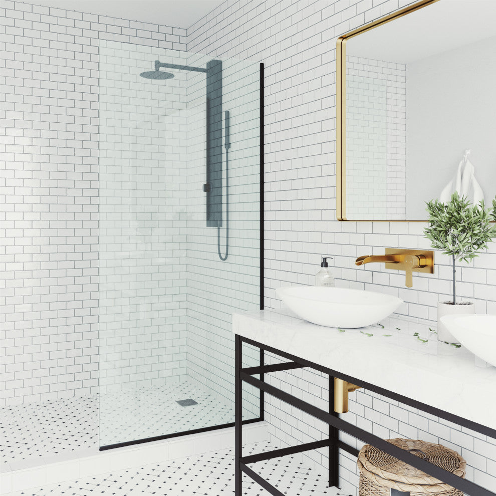 VIGO Zenith Frameless Fixed, Matte Black, Shower Screen, 34" W X 74" H, Clear Glass