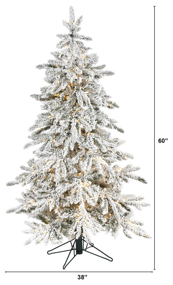 5' Flocked Grand Northern Rocky Fir Faux Xmas Tree W/ Micro & Bendable Branches