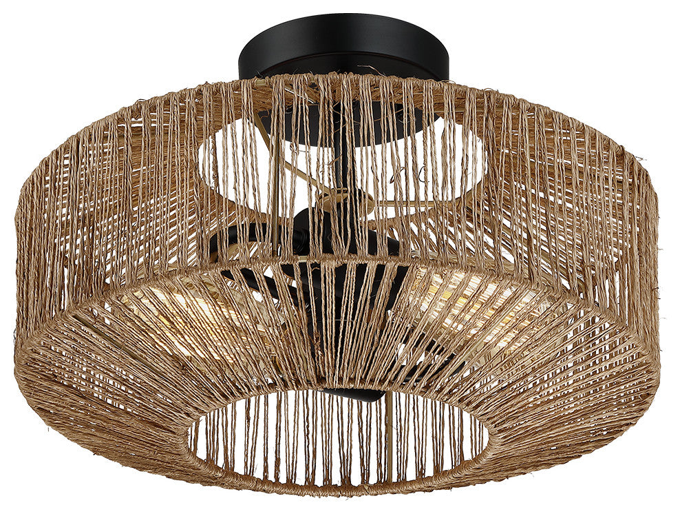 14" W 2-Light Bohemian Jute Rope Semi-Flush Mount