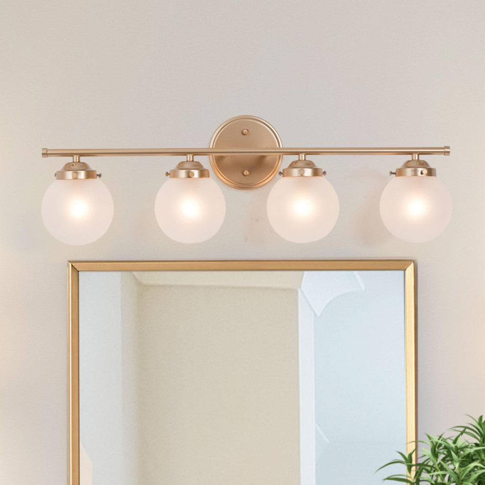 4-Lights Matte Gold and Opal Glass Globe LED Contemporary Vanity Light