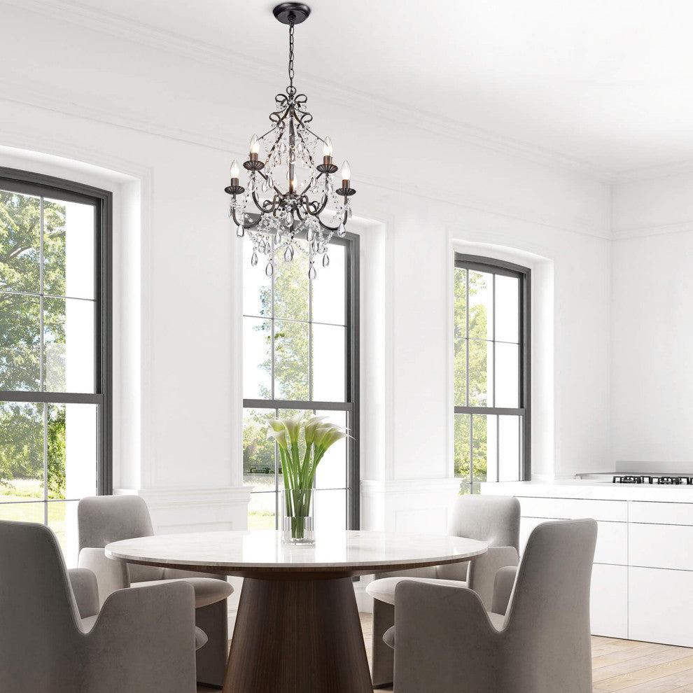 Athena 5-Light Iron and Crystal Candle Chandelier