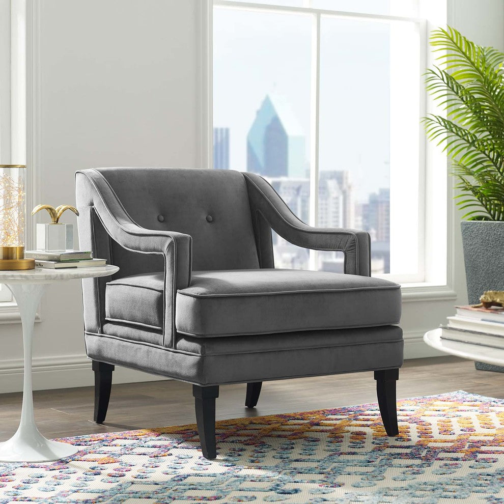 Concur Button Tufted Upholstered Velvet Armchair